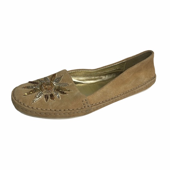 Coach Womens Moccasin Flat Shoes Suede Embroidered